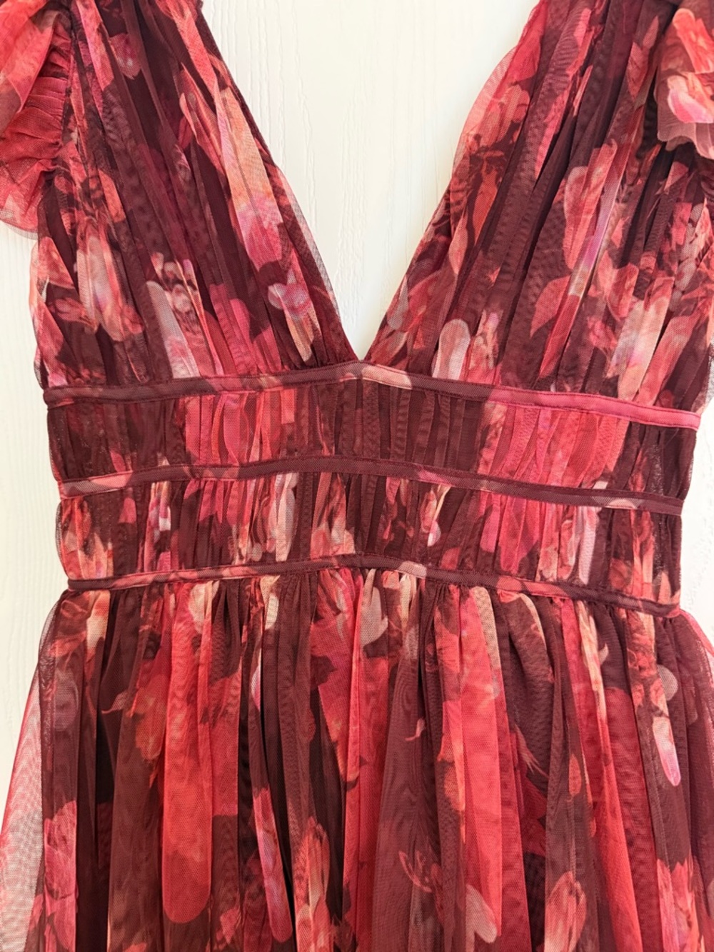 ASOS Lace & Beads Ruffle Shoulder Tiered Maxi Dress in Deep Rose US 8 - Picture 8 of 15